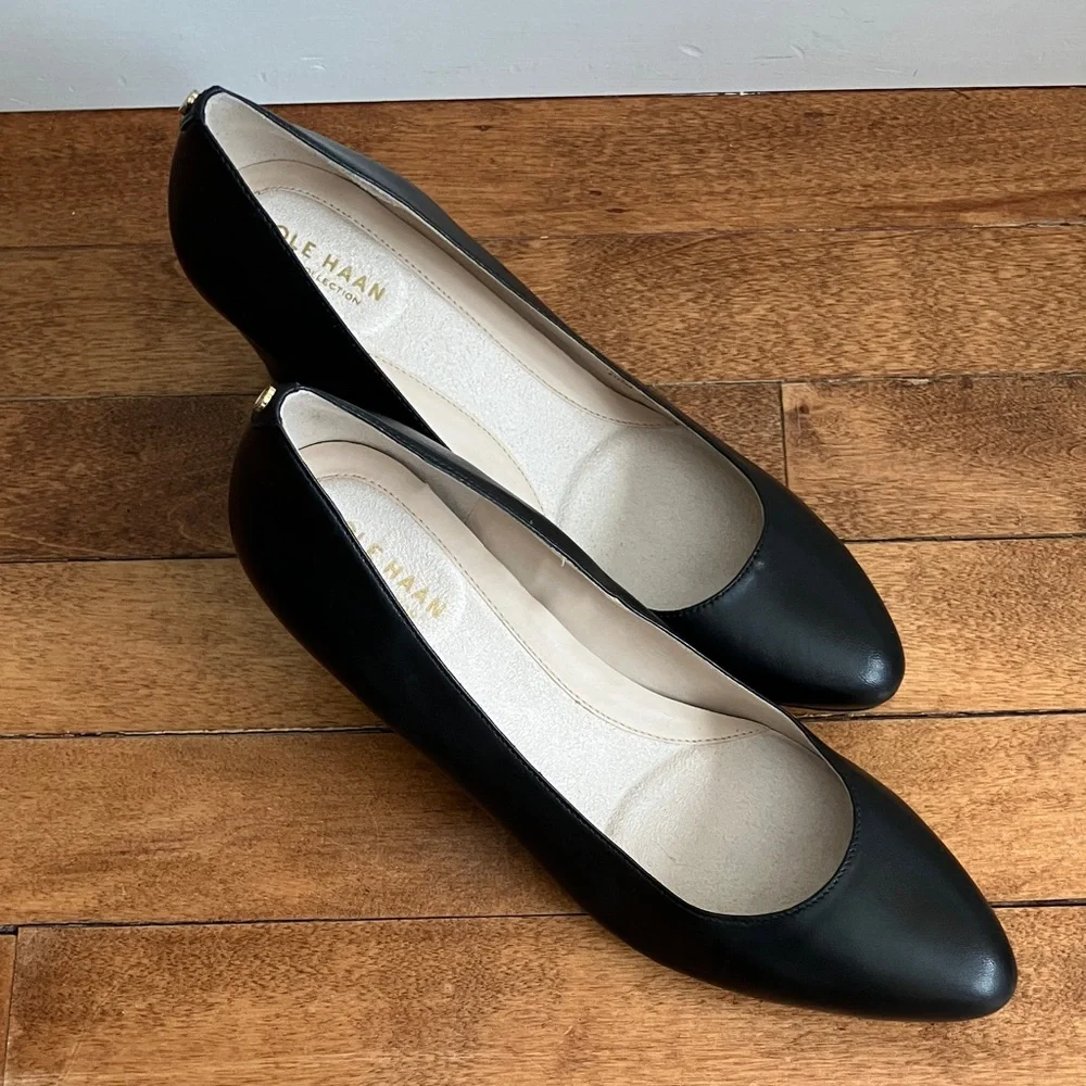 Cole Haan Wedge Waterproof Leather Pumps Black 7.5B Career Office Heels W17526
